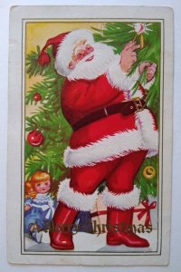 Santa Claus Postcard Series C-48 Embossed Vintage X-mas Tree Toy Doll Candles