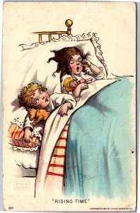 Postcard Katharine Gassaway Rising Time children waking up in bed