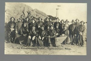 Swampscott MASSACHUSETTS RP 1923 FISHERMEN Team Posing LIGHTHOUSE Fishing Lodge?