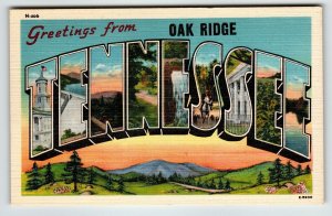 Greetings From Oak Ridge Tennessee Large Letter Linen State Postcard Unposted