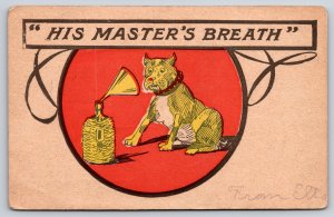 Comics~His Masters Breath~Dog w/Funnel In Alcohol Bottle~PM 1907 Undivided Back