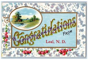 Leal North Dakota Postcard Congratulations Embossed Flower 1910 Vintage Antique