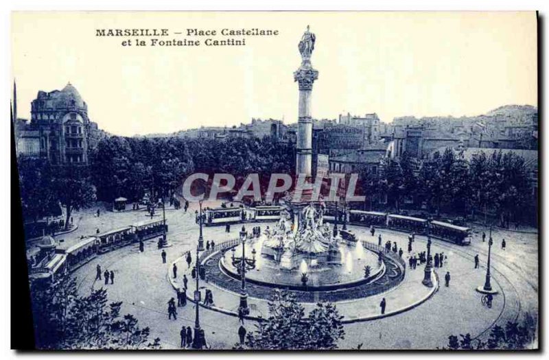 Old Postcard Marseille Pont Castellane and fountain Cantini