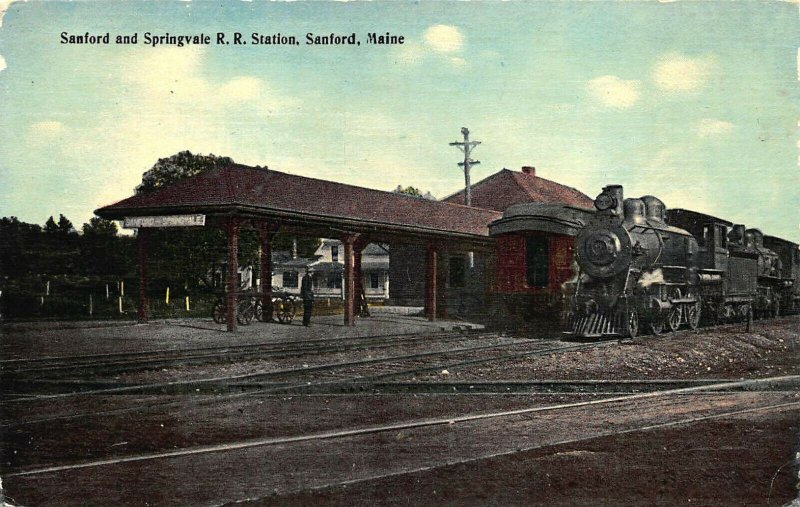 Sanford ME Seaford and Springvale Railroad Station Train Depot Postcard