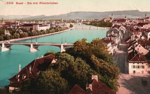 Vintage Postcard 1910's Basel Die Drei Rheinbrucken Switzerland