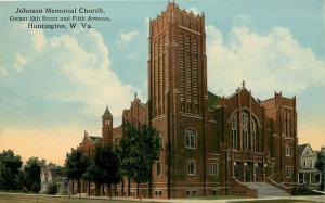 c1910 Postcard; Johnson Memorial Church 10th St & 5th Av Huntington WV Cabell Co