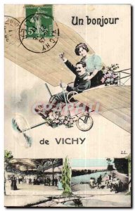 Vichy - A Hello Vichy - Avion - Airplane Old Postcard