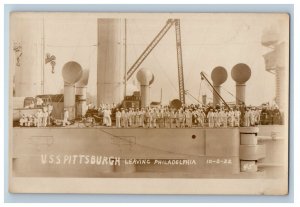 c1920's U.S.S. Pittsburgh Leaving Philadelphia PA RPPC Photo Antique Postcard 
