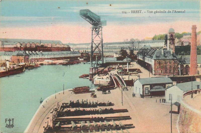 France navigation & sailing topic postcard Brest harbor Arsenal dockyard crane