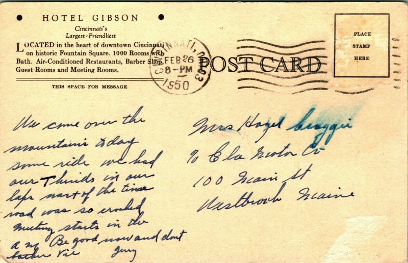 Hotel Gibson Cincinnati Ohio OH 1950 Postcard E12