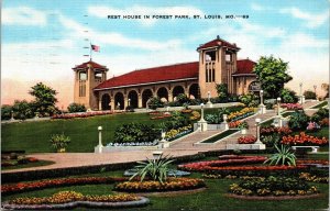 Rest House Worlds Fair Pavilion Forest Park St Louis MO VTG Postcard Linen PM