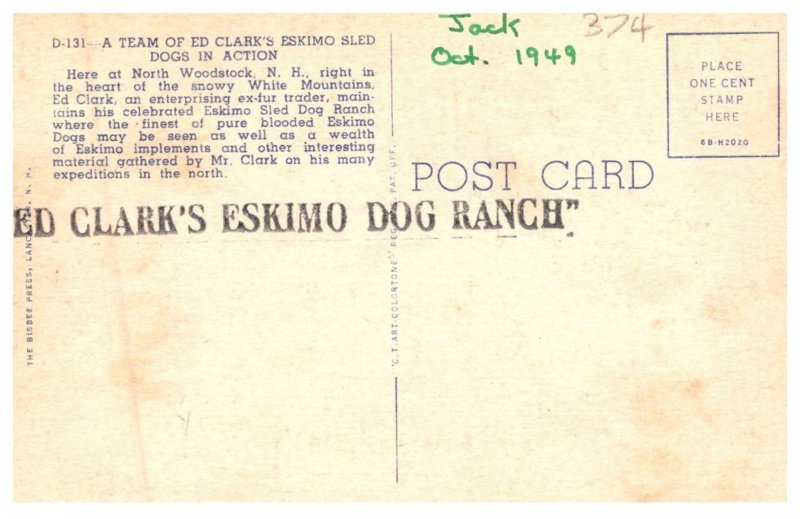 New Hampshire  Team of Ed Clark's  eskimo sled dogs