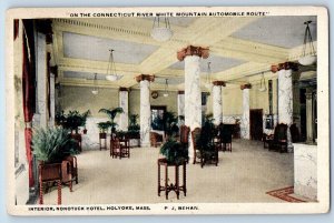 Holyoke Massachusetts MA Postcard Interior Nonotuck Hotel Interior 1920 Vintage