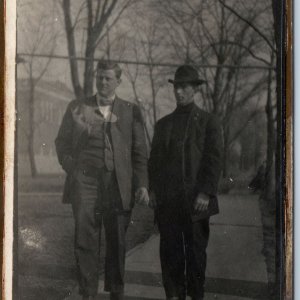 c1910s Classy Handsome Men RPPC Outdoors Handmade Art Background Real Photo A212