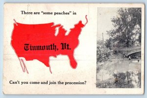 c1940 Tinmouth Vermont Vintage Postcard Peaches Lake River Bridge Map Unposted