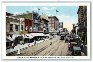 Fourth Street Looking East From Douglas St. Cars Olympic Sioux City IA Postcard