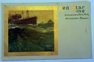 3 VINTAGE POSTCARDS GOLD PRINTING OF RED STAR LINE - 1920. UNUSED!!!