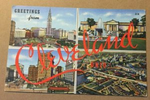 VINTAGE .01  LINEN POSTCARD 1944 USED GREETINGS FROM CLEVELAND, OHIO