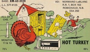 Vtg QSL QSO Ham Radio CB Robichaud, NB Canada Hot Turkey Outhouse Card Postcard
