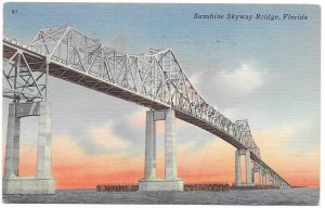 US Sunshine Skyway Bridge, Tampa Bay, Florida, stamped & mailed 1961  old card.