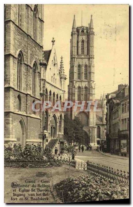 Old Postcard Ghent Entree Belfry and St Bavo Church