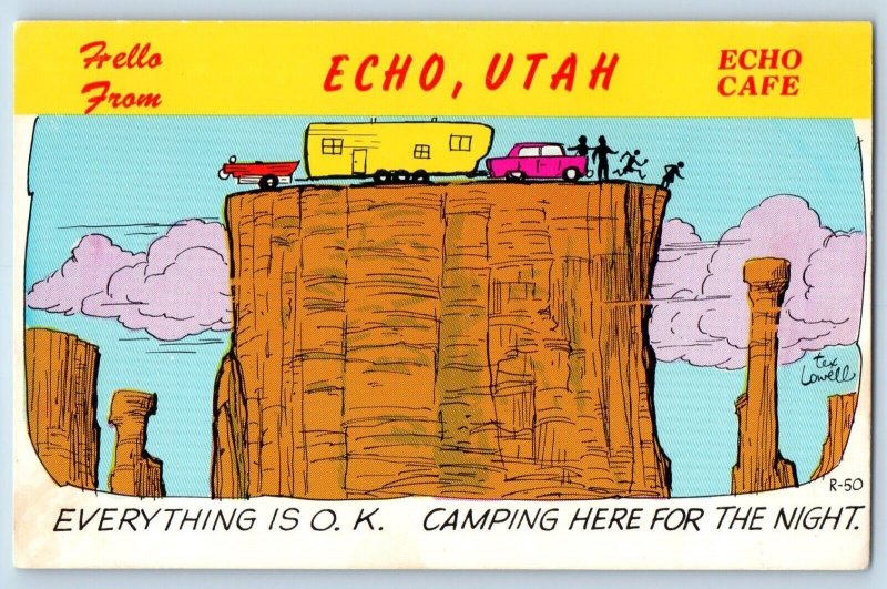 Echo Utah Postcard Cafe Everything Ok Camping Night Hello c1960 Vintage Antique