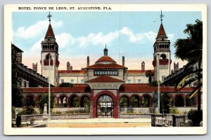 St Augustine Florida~Front of Hotel Ponce De Leon~Vintage Postcard