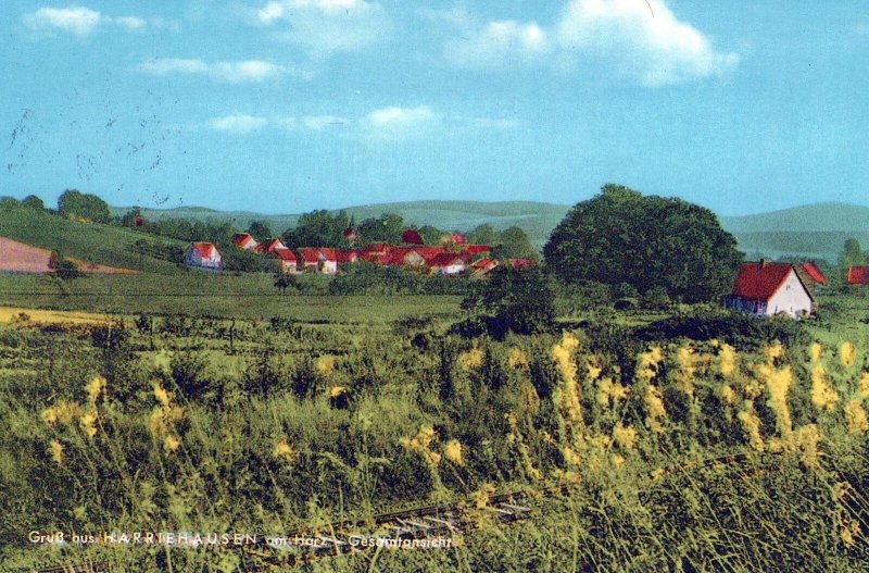 VINTAGE POSTCARD THE ROLLING COUNTRYSIDE AND VILLAGE OF HARRIEHAUSEN GERMANY