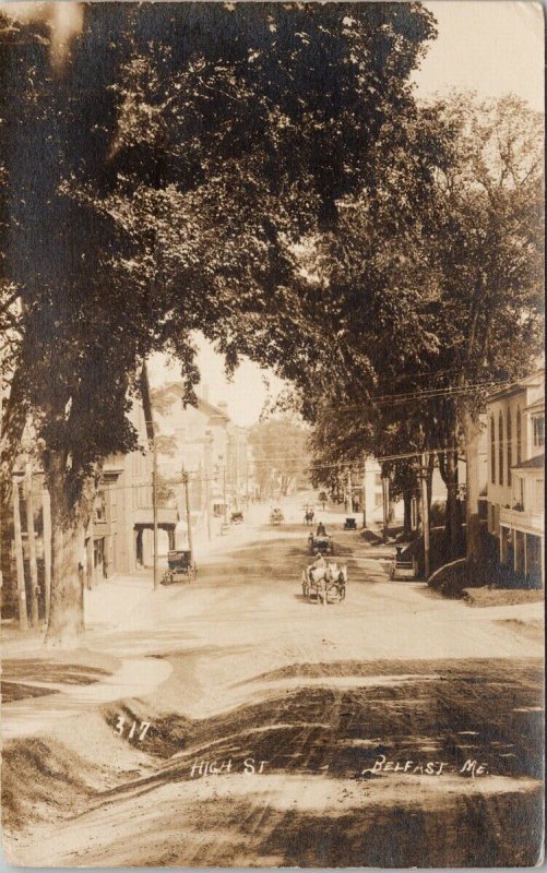 Belfast Maine High Street View Horses c1912 to Center Lincolnville Postcard H15 