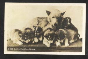 RPPC ALASKA HUSKY FAMILY DOGS PUPPIES VINTAGE REAL PHOTO POSTCARD