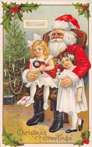 J69/ Santa Claus Christmas Postcard c1910 Pretty Girls Lap Tree 354