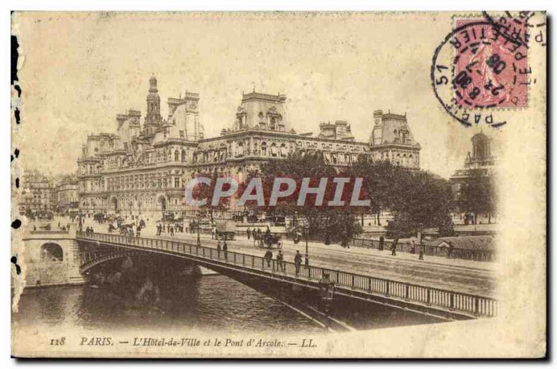Old Postcard Paris L & # 39Hotel City and d & # 39Arcole Bridge