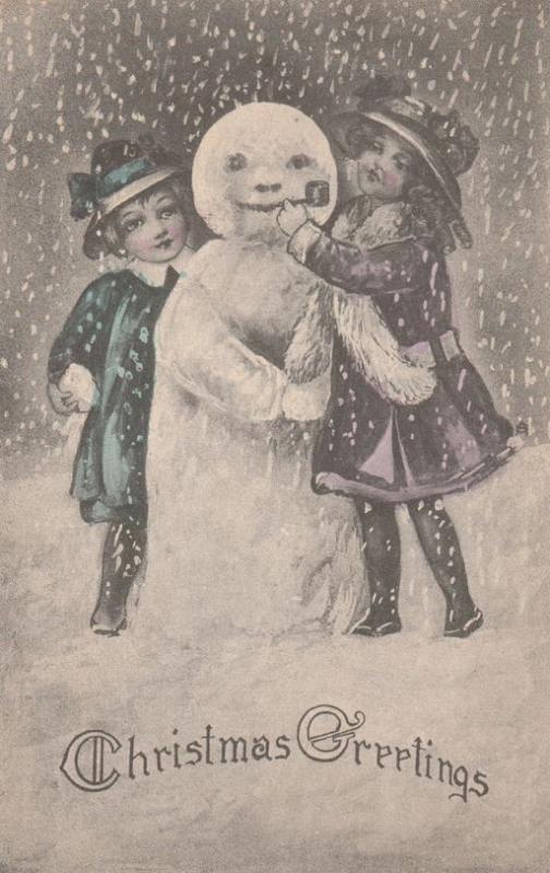 Children with Snowman - Christmas Greetings - DB