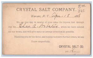 Warsaw New York NY Menasha WI Postal Card Crystal Salt Company 1888 Posted