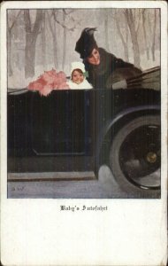 Artist BW Beautiful Woman Baby Fancy Car Auto BABY'S AUTOFAHRT Postcard