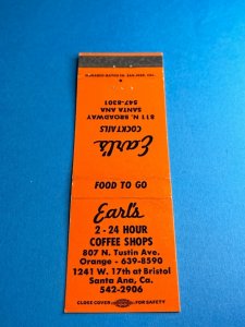 Matchbook Cover Earl's Cocktails Coffee Shops Santa Ana Orange, California MB145