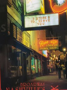 Vintage Postcard Broadway Nashville Music City Neon Night Ernest Tubbs 1988  741