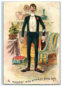 1880s-90s Comical Victorian Card A Masher Happy Man Monocle Suit #S 