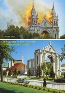 St. Boniface Manitoba MB Cathedral Fire Louis Riel Multi-View Postcard D9