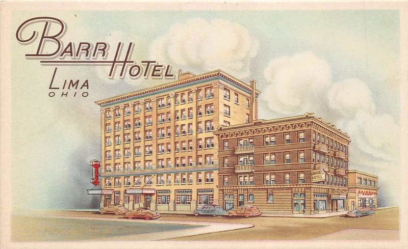 Lima Ohio 1940s Postcard Barr Hotel