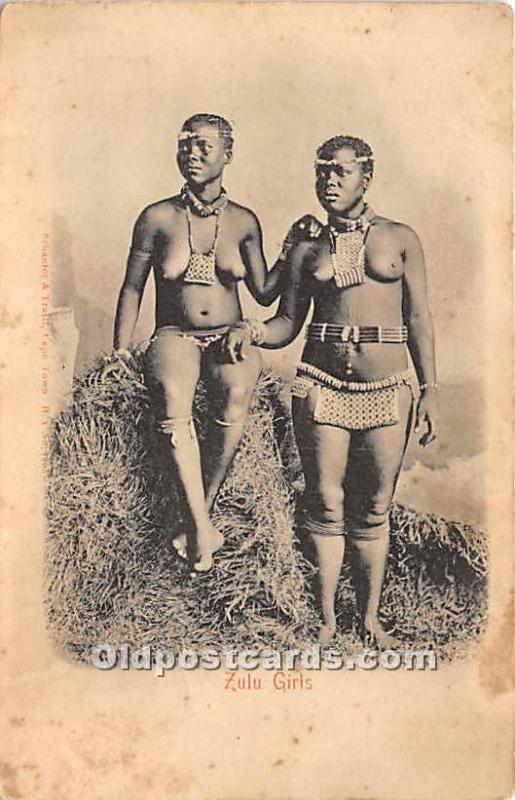 Zulu Girls African Nude Unused indentation in card, a lot of yellowing from age