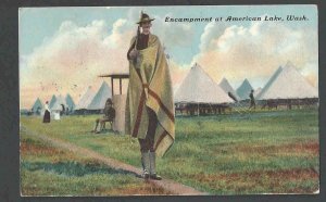 Ca 1919 PPC* WWI Encampment American Lake Wa Soldier Standing On Another Posted