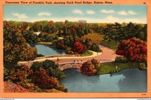 Massachusetts Boston Panorama View Of Franklin Park Showing Duck Pond Bridge