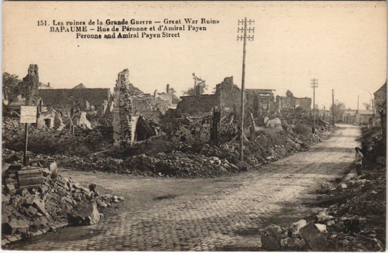 CPA Les ruines de la Guerre-BAPAUME-Rue de Péronne et d'Amiral Payen (45653)