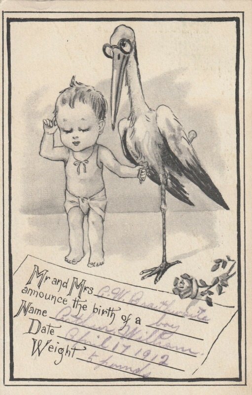 BIRTHDAY : Stork Baby Notice , 1912 ; #4