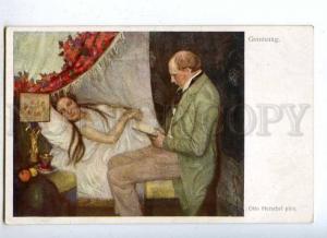 187810 Man reading for sick Lady by OTTO HERSCHEL vintage PC