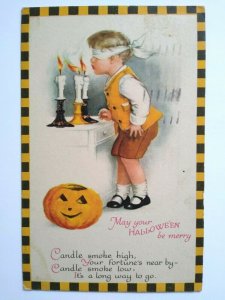 Halloween Postcard Ellen Clapsaddle Wolf Series 31 Checkered Border 1924 Vintage 