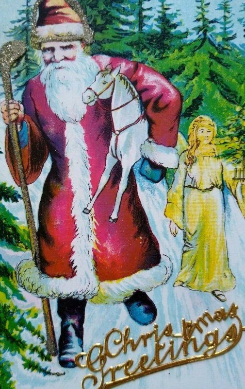 Vintage Christmas Postcard Santa Claus Raised Text Glitter Germany Series 76 78