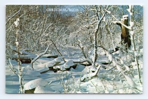 Winter Landscape Greetings From Christmas Michigan MI UNP Chrome Postcard J16