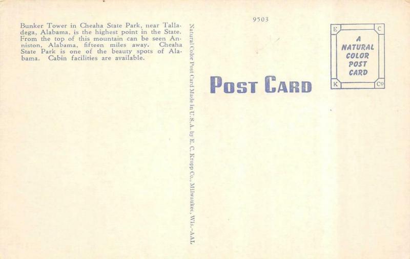 AL, Alabama   BUNKER TOWER~Mt Cheaha State Park    c1940's Linen Postcard